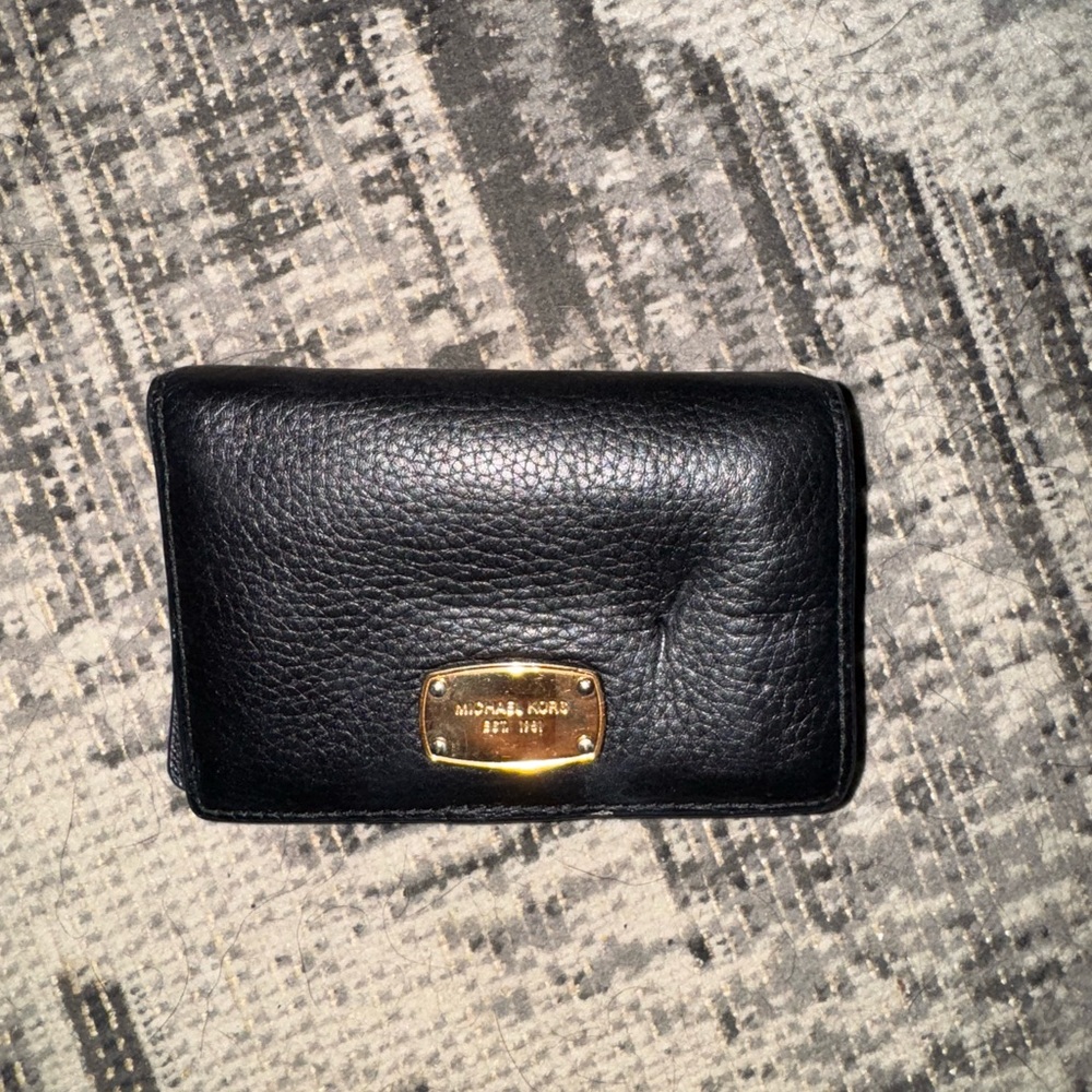 Michael Kors Black Pebbled Leather Wallet with Gold Accent
